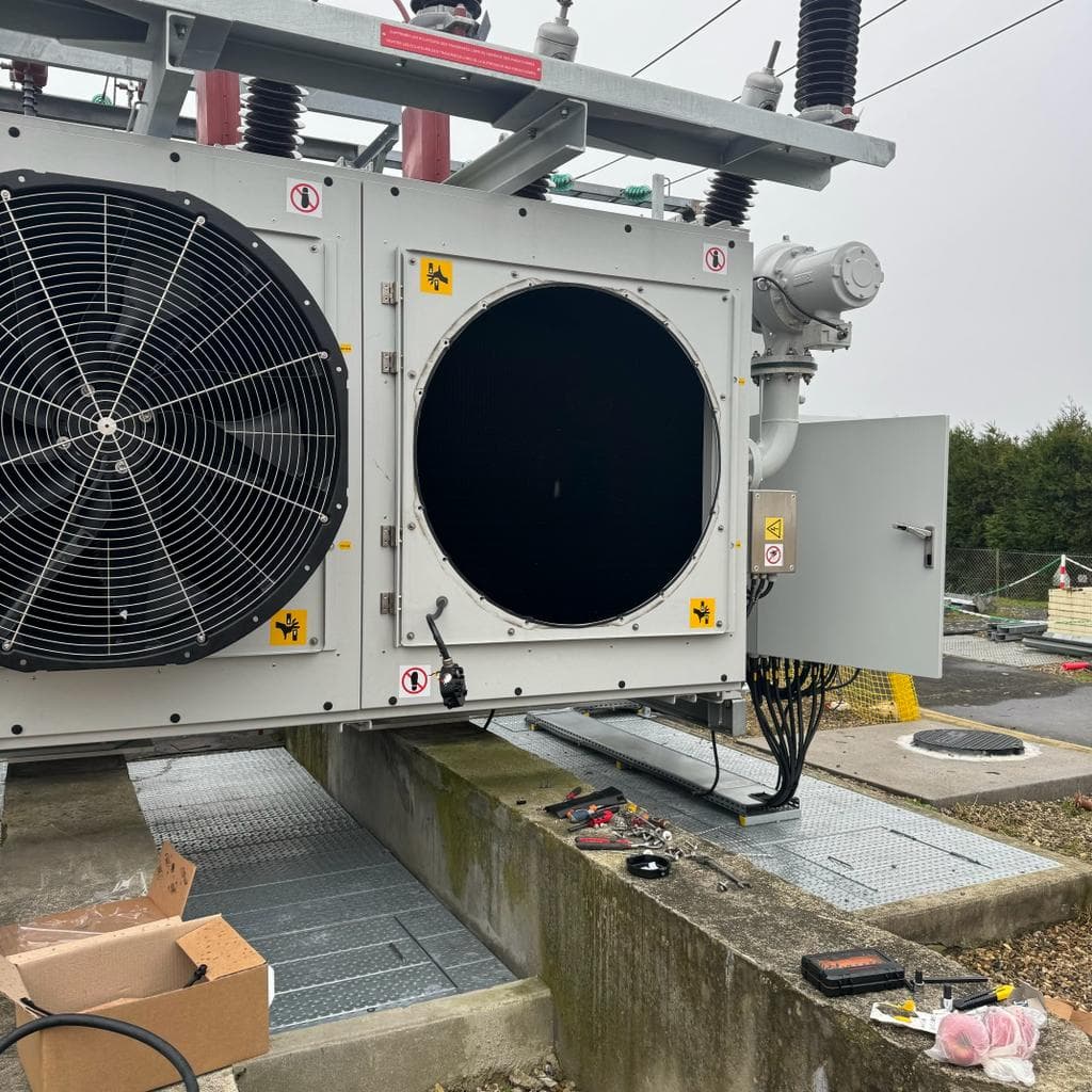 HV/EHV transformer with cooling fan system during on-site maintenance