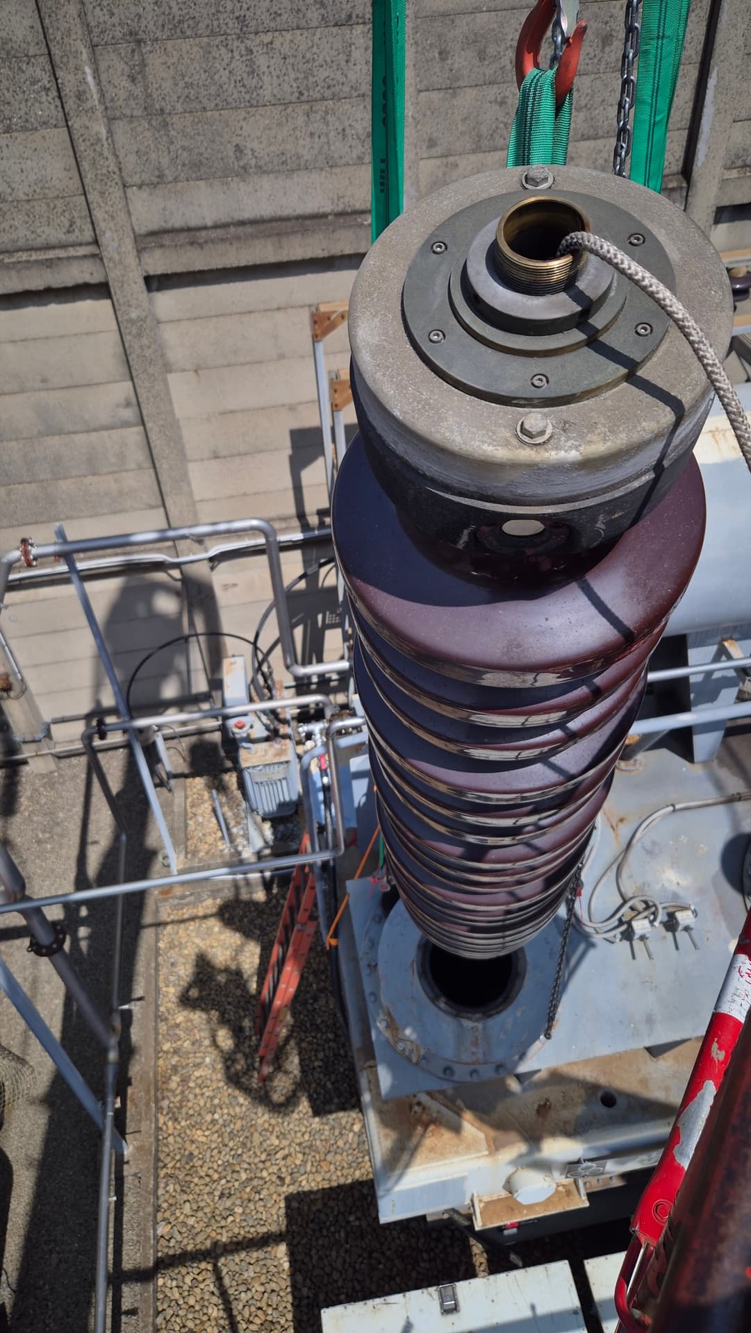 Insulator column under inspection during preventive maintenance